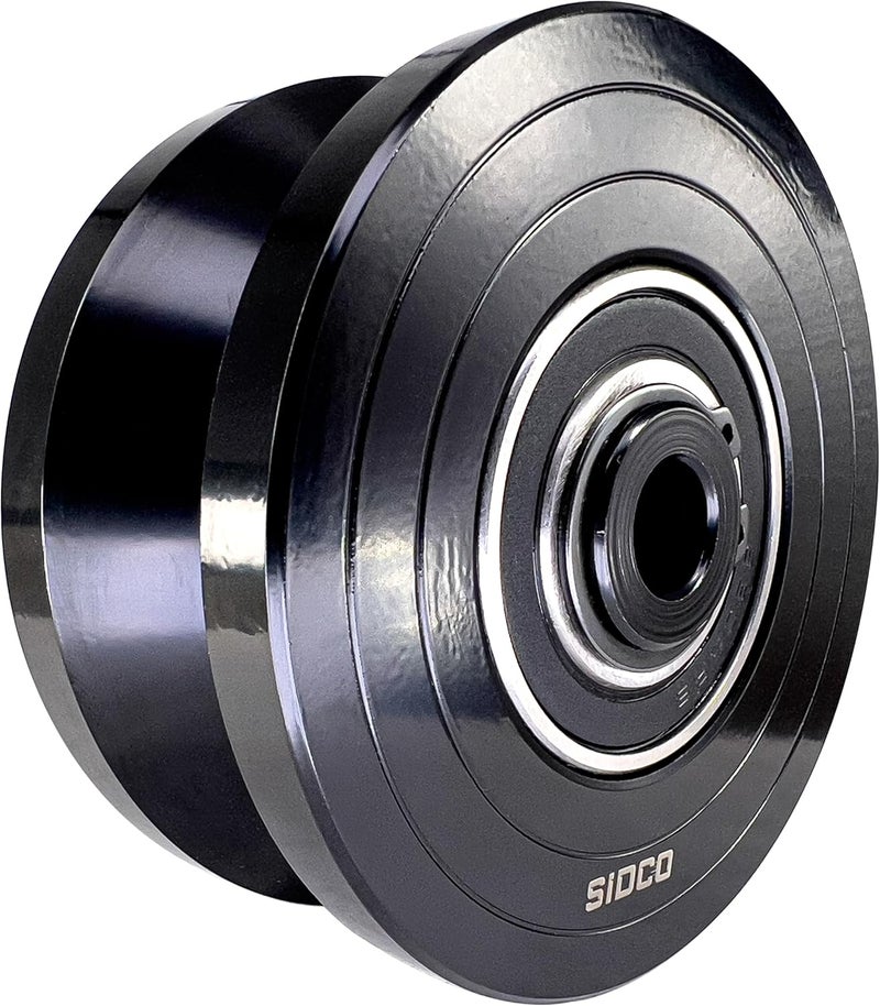 Sidco Supply 4 Inch V-Groove Wheel - Solid Steel - Heavy Duty - Inverted V Shape Wheel for Slide Gates with Bolt V Groove - Image 1
